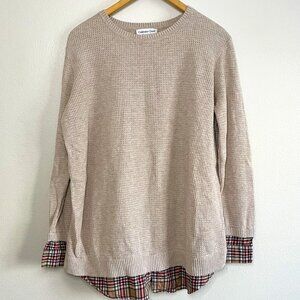 Women's Coldwater Creek Beige Twofer Sweater with Plaid, Size L